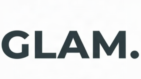 The word 'GLAM.' in a dark gray sans-serif font, centered on a plain white background.